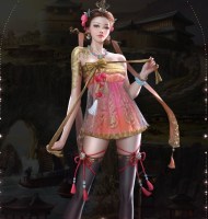 a harem bride in a mini dress and black stockings