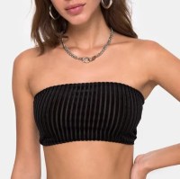 a black vertical ribbed band type bandeau for street wear