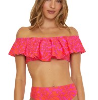a trellis type bandeau top with flowy ruffles