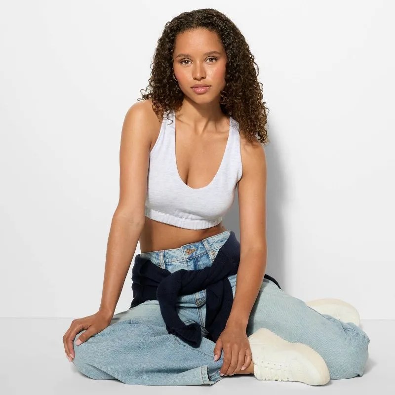 Wild Fable French Terry Slim Fit Deep V-Neck Tank Top Heathered Gray