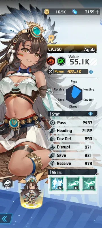 Ayola a character from the mobile game victory girls anime soccer