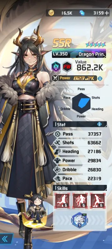 Dragon Princess a character from the mobile game victory girls anime soccer