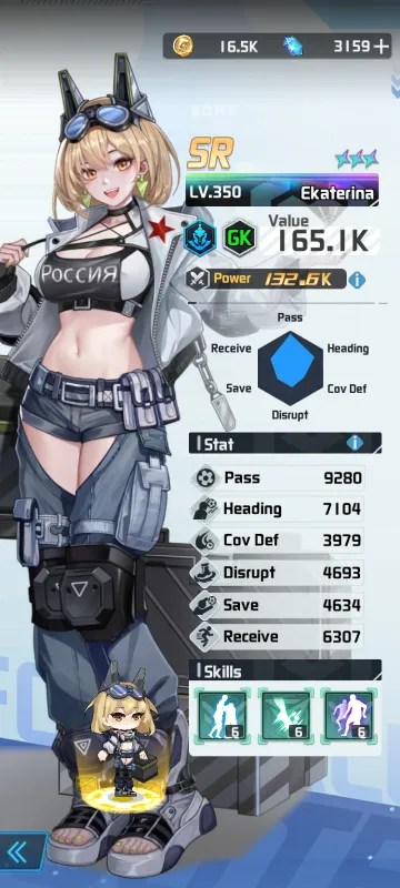 Ekaterina a character from the mobile game victory girls anime soccer