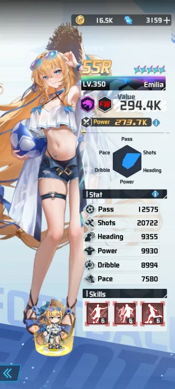 Emilia a character from the mobile game victory girls anime soccer