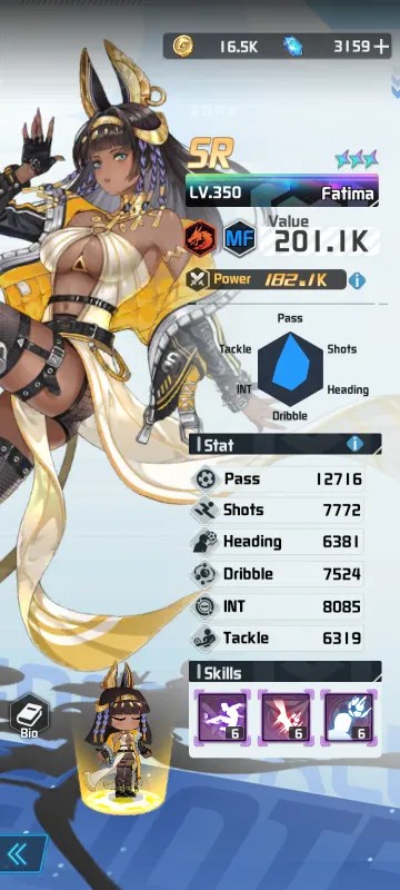 Fatima a character from the mobile game victory girls anime soccer