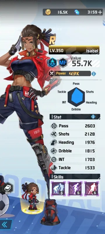 Isabel a character from the mobile game victory girls anime soccer