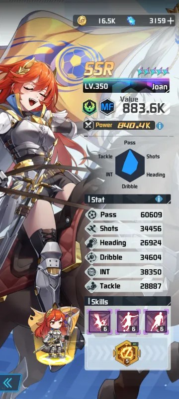 Joan a character from the mobile game victory girls anime soccer