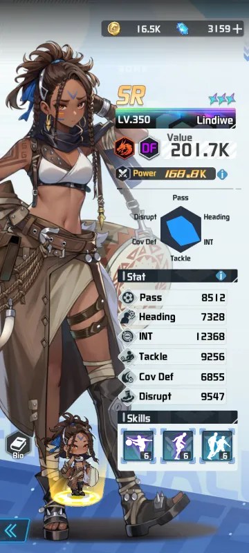 Lindiwe a character from the mobile game victory girls anime soccer