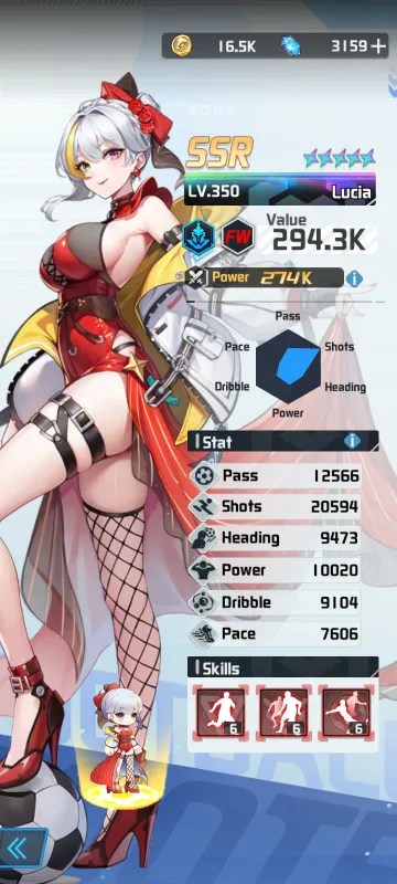 Lucia a character from the mobile game victory girls anime soccer