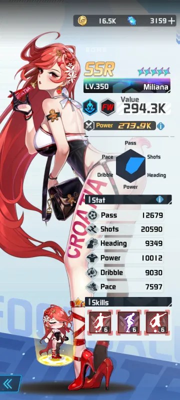 Miliana a character from the mobile game victory girls anime soccer