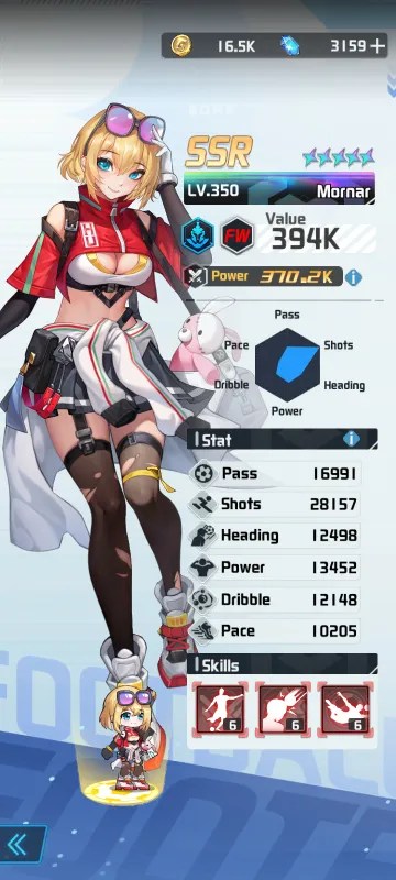 Mornar a character from the mobile game victory girls anime soccer