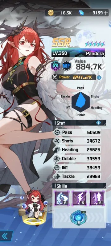 Pandora a character from the mobile game victory girls anime soccer