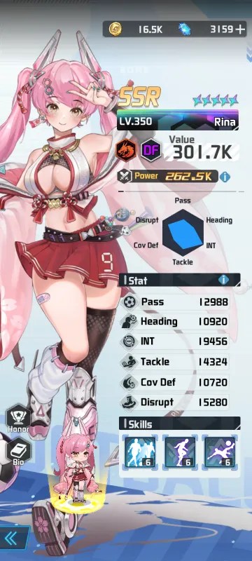 Rina a character from the mobile game victory girls anime soccer