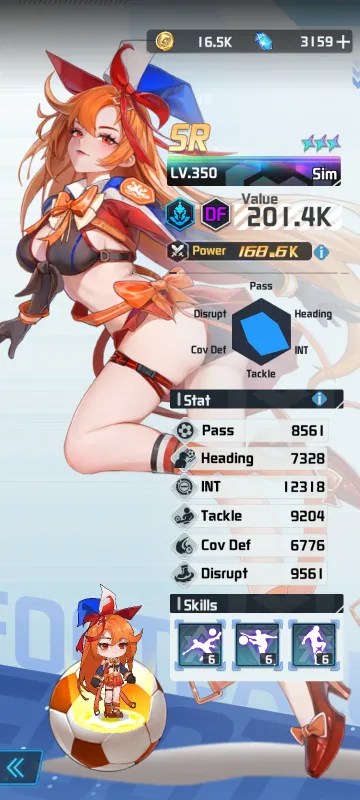 Sim a character from the mobile game victory girls anime soccer