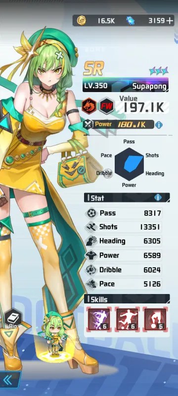 Supapong a character from the mobile game victory girls anime soccer