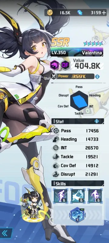 Valentina a character from the mobile game victory girls anime soccer