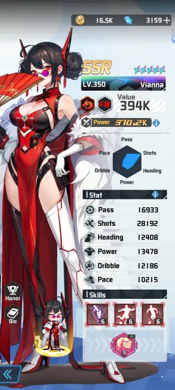 Vianna a character from the mobile game victory girls anime soccer