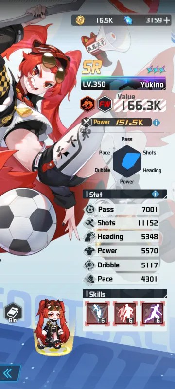 Yukino a character from the mobile game victory girls anime soccer