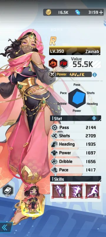 Zainab a character from the mobile game victory girls anime soccer