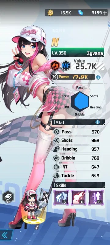 Zyvana a character from the mobile game victory girls anime soccer