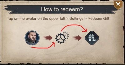 To use gift codes in the mobile game, Viking Rise, Tap on the avatar on the upper left > Settings > Redeem Gift.

Codes may be redeemed once per account and can new codes can be found on the Official Discord server.