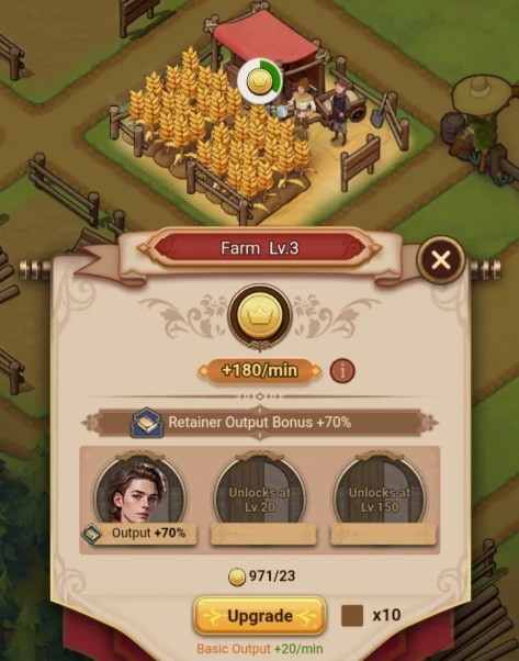 a farm with a retainer slotted to gain a bonus