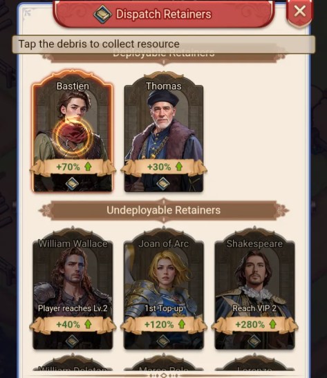 a list of retainers available to serve in a facility